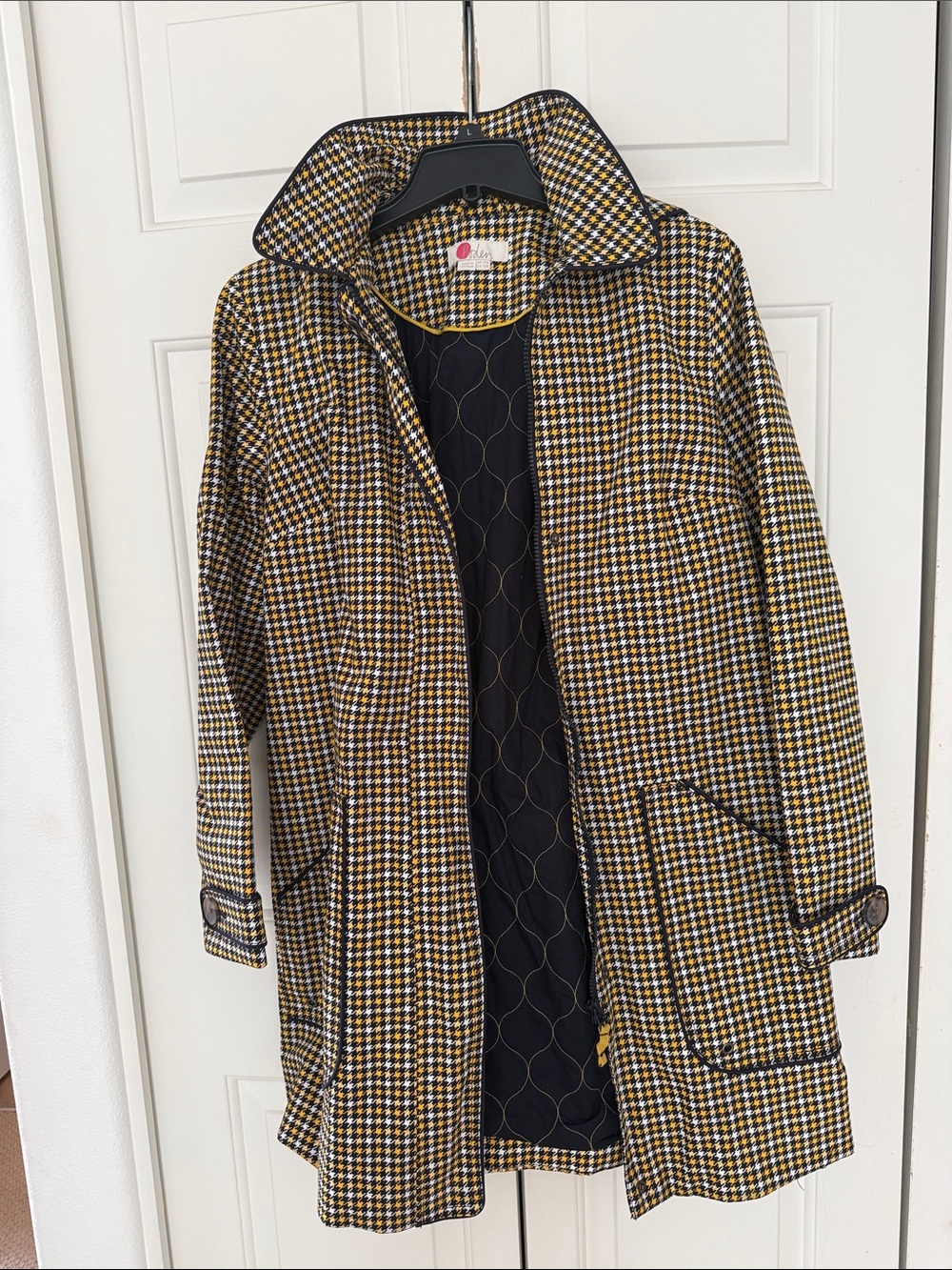Boden Mustard and Black Houndstooth Trench Coat